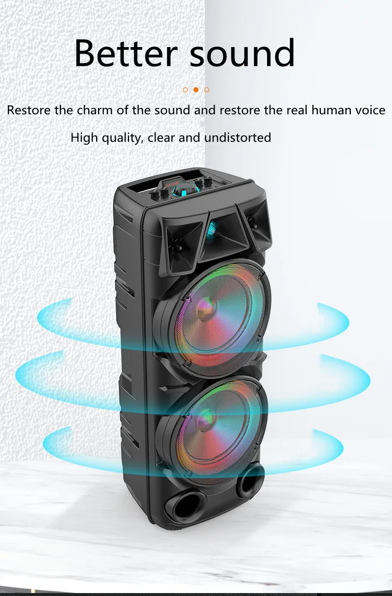 Высокомощный Безжична слушалка Bluetooth Преносим Двойна 8-инчов Говорител Открит Преносим Субуфер Квадратна Танцова Стерео Аудио система 0