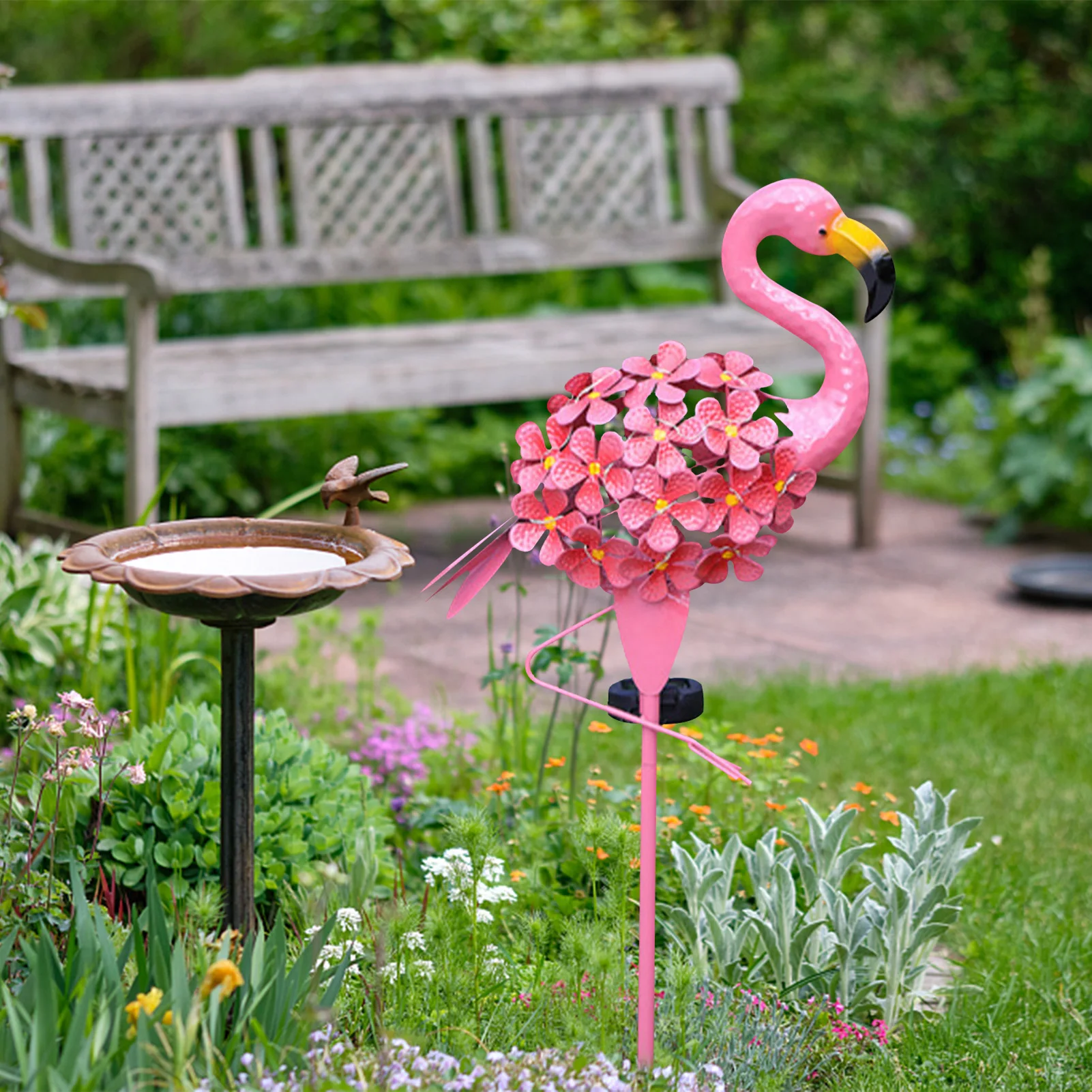 Градински Слънчева Светлина На Открито В Слънчеви Батерии Flamingo Stake Светлини Метални Декоративни Фенери Flamingo Всички Сезони Розово Фламинго 2