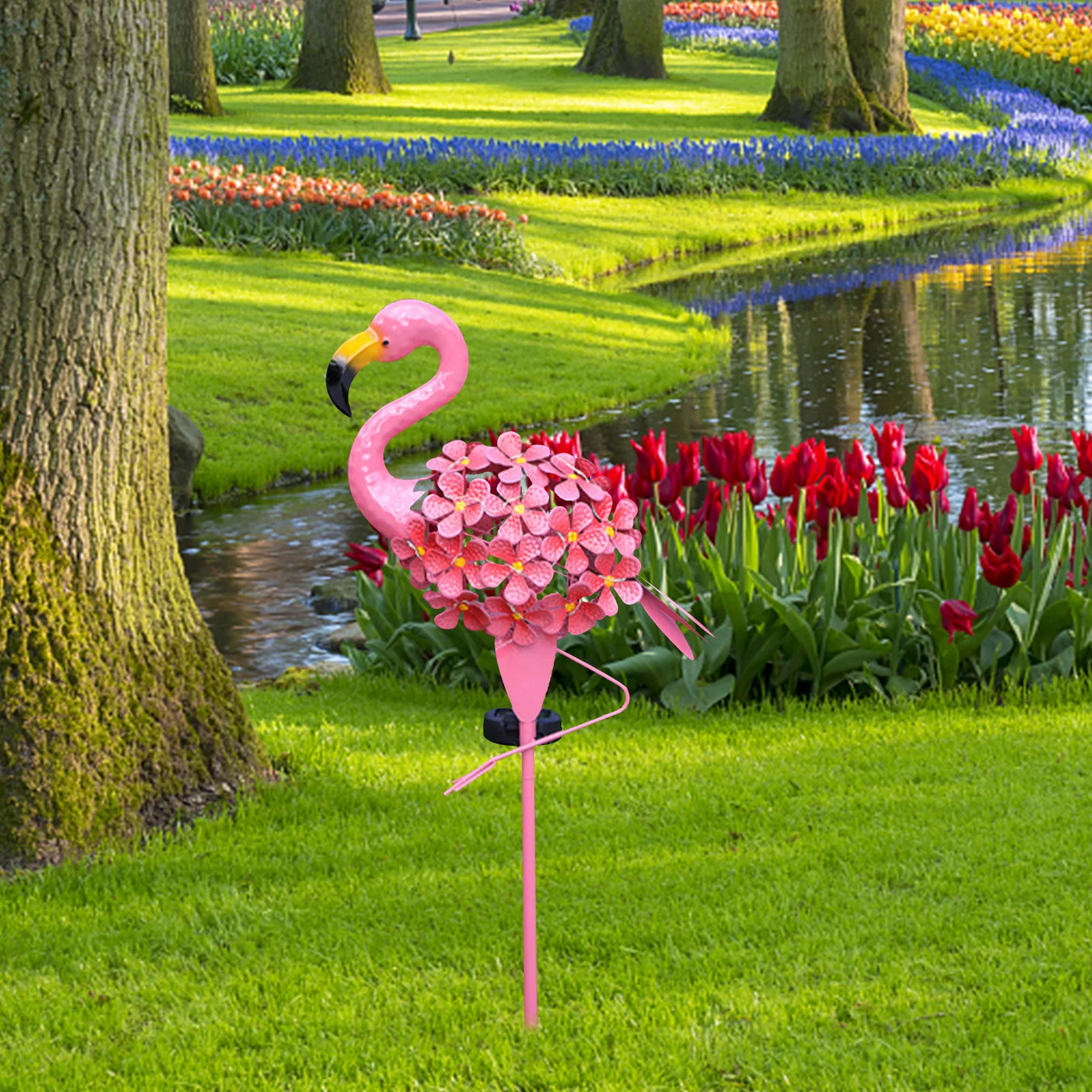 Градински Слънчева Светлина На Открито В Слънчеви Батерии Flamingo Stake Светлини Метални Декоративни Фенери Flamingo Всички Сезони Розово Фламинго 3