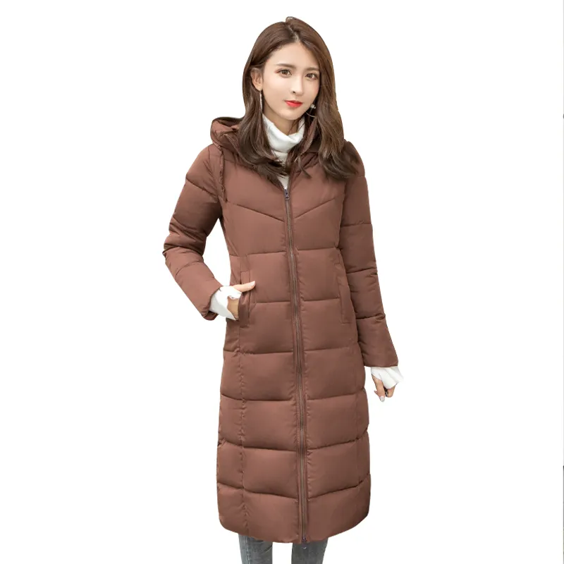 Дамски зимни паркове 2019, зимни naka яке, модни елегантна тънка дебела дълго дамско зимно яке с качулка, палта, Връхни дрехи 0