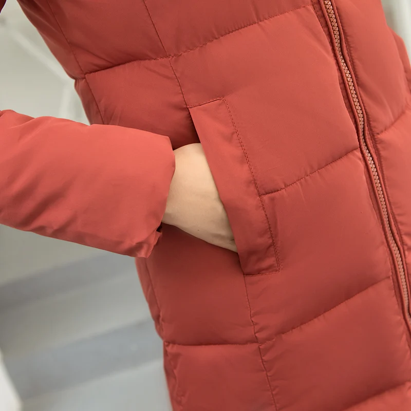 Дамски зимни паркове 2019, зимни naka яке, модни елегантна тънка дебела дълго дамско зимно яке с качулка, палта, Връхни дрехи 1