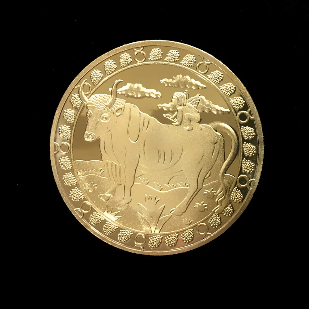 Дванадесет Щастливи Златни Монети Съзвездието Телец Възпоменателна Монета
