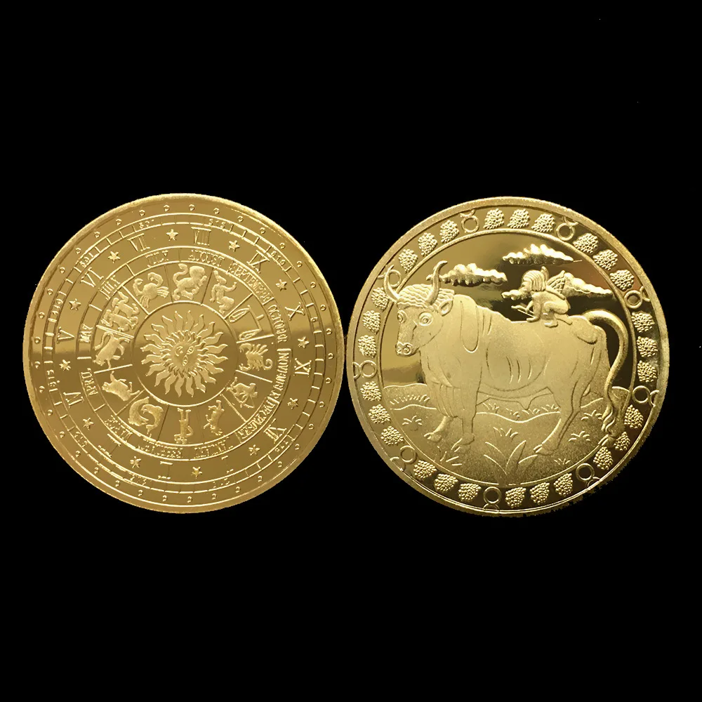 Дванадесет Щастливи Златни Монети Съзвездието Телец Възпоменателна Монета 2