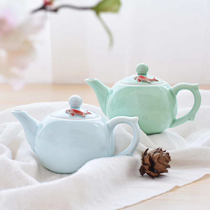 Дзен Буда момиче китайски вятър риба на Китайски Кунг-фу Чай чайник и чаши чай Селадон чаена чаша бял или зелен чай 3