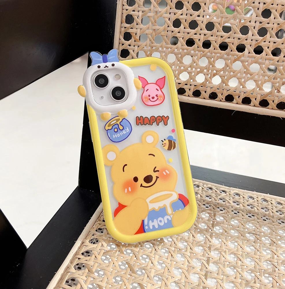 Дисни ягодово мечка Мечо Пух 3D лук Елф защита камера Калъф За Телефон За iPhone 11 12 13 Pro Max Прозрачен Калъф 2