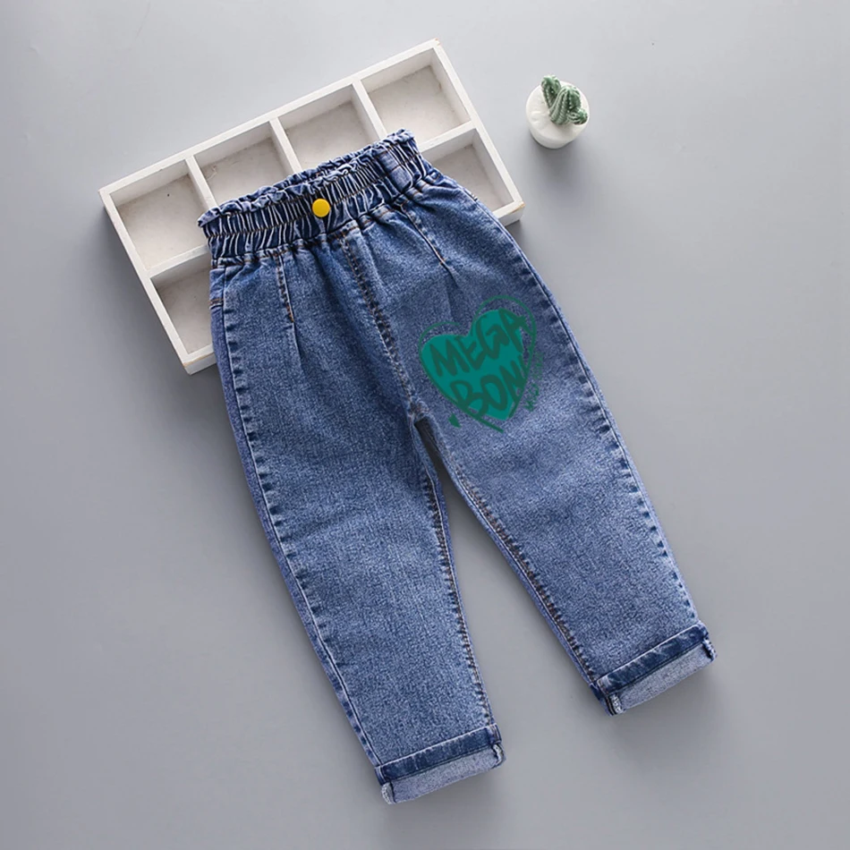 Дънкови Панталони с прав штанинами с ластик за малки момичета, Есента Дрехи за деца, Връхни облекла, Дънкови Панталони на 1-6 години 3
