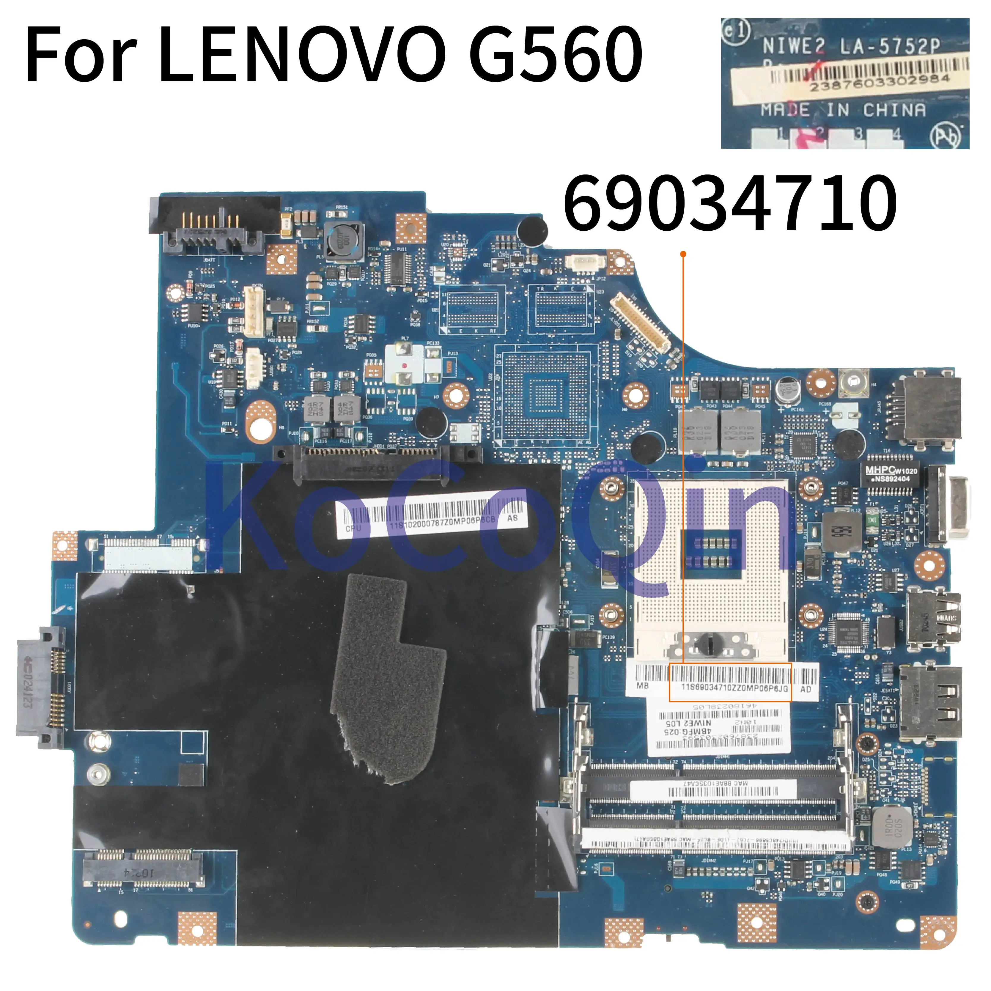 Дънната платка на лаптопа KoCoQin За LENOVO IdeaPad G560 Z560 HM55 дънна Платка NIWE2 LA-5752P 11S69034707