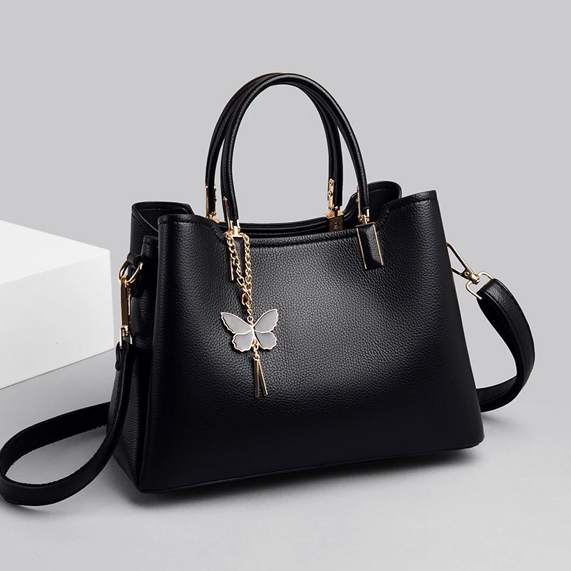Европейски стил, мода, чанта, кожена, дамски, чанта през рамо, ретро, черна, чанта, престижно, луксозна чанта, дамски, бизнес чанта