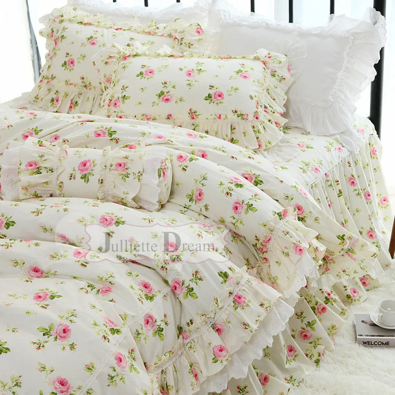 Елегантен комплект постелки с флорални принтом, Селски чаршаф, спално бельо, комплект с легло queen-size