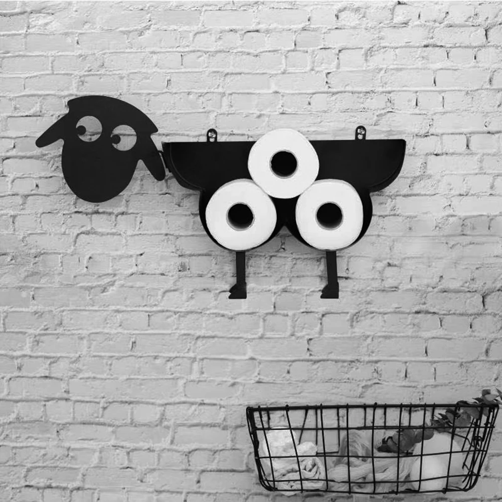 Желязна Куче Овца Форма Стойка За Ролка Хартия Симпатични Животни, Свободно Стоящи Рафтове За Тоалетна Хартия Украса На Дома Баня 4
