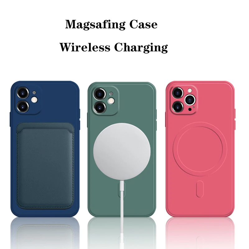 За Magsafe Магнитен Безжичен Калъф За Зареждане на iPhone 13 12 11 14 Pro Max Mini X XR Xs 7 8 Plus Течен Мек Силиконов Калъф от TPU 1