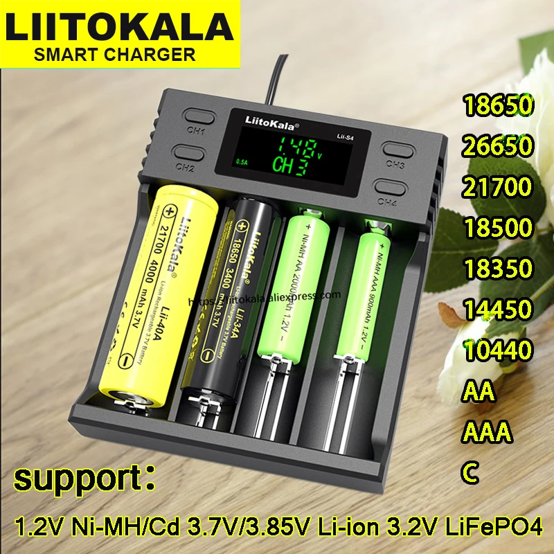 Зарядно устройство Liitokala Lii-S4 S2 LCD 3,7 V 18650 18350 18500 16340 21700 20700B 20700 14500 26650 1,2 V AA NiMH литиева батерия 0