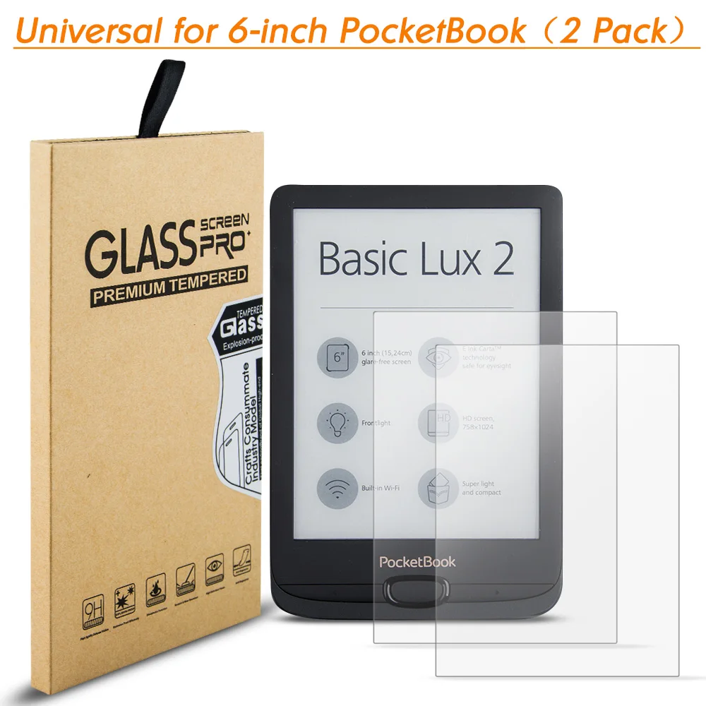 Защитно фолио от закалено стъкло за 6-инчов Pocketbook Touch HD 3 / Touch Lux 4 / Touch Lux 5 / Basic Lux 2 / Pocketbook Color (2 опаковки) 0