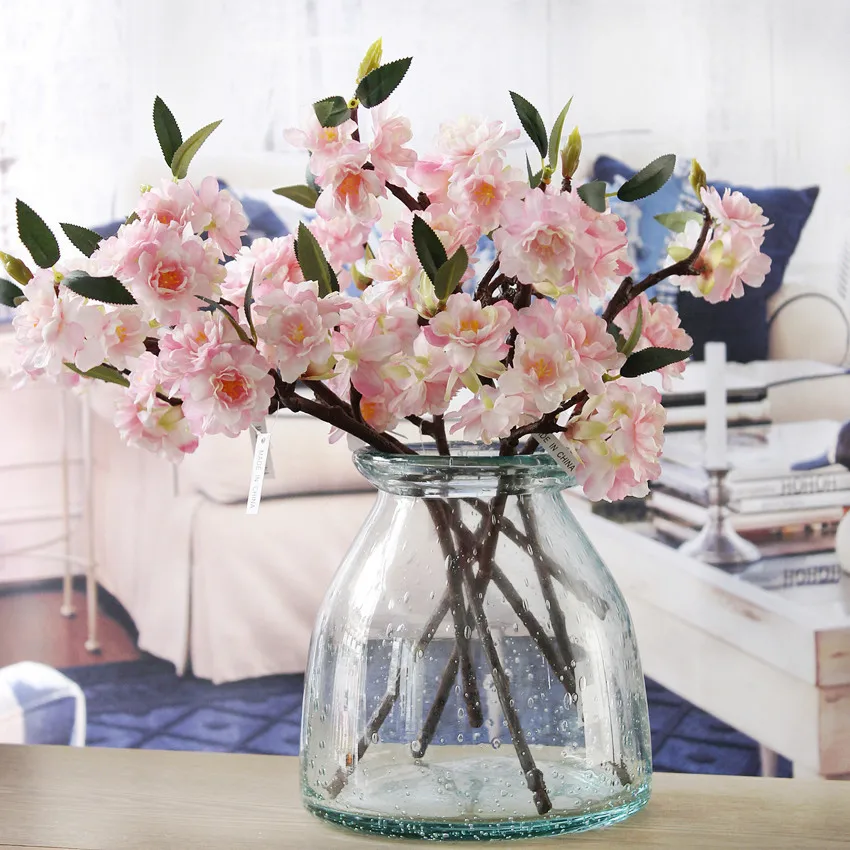Изкуствени цветя череши Коприна + Пластмасови цветя клонка за Дома удобства направи си САМ Сватбена арка Украса венец