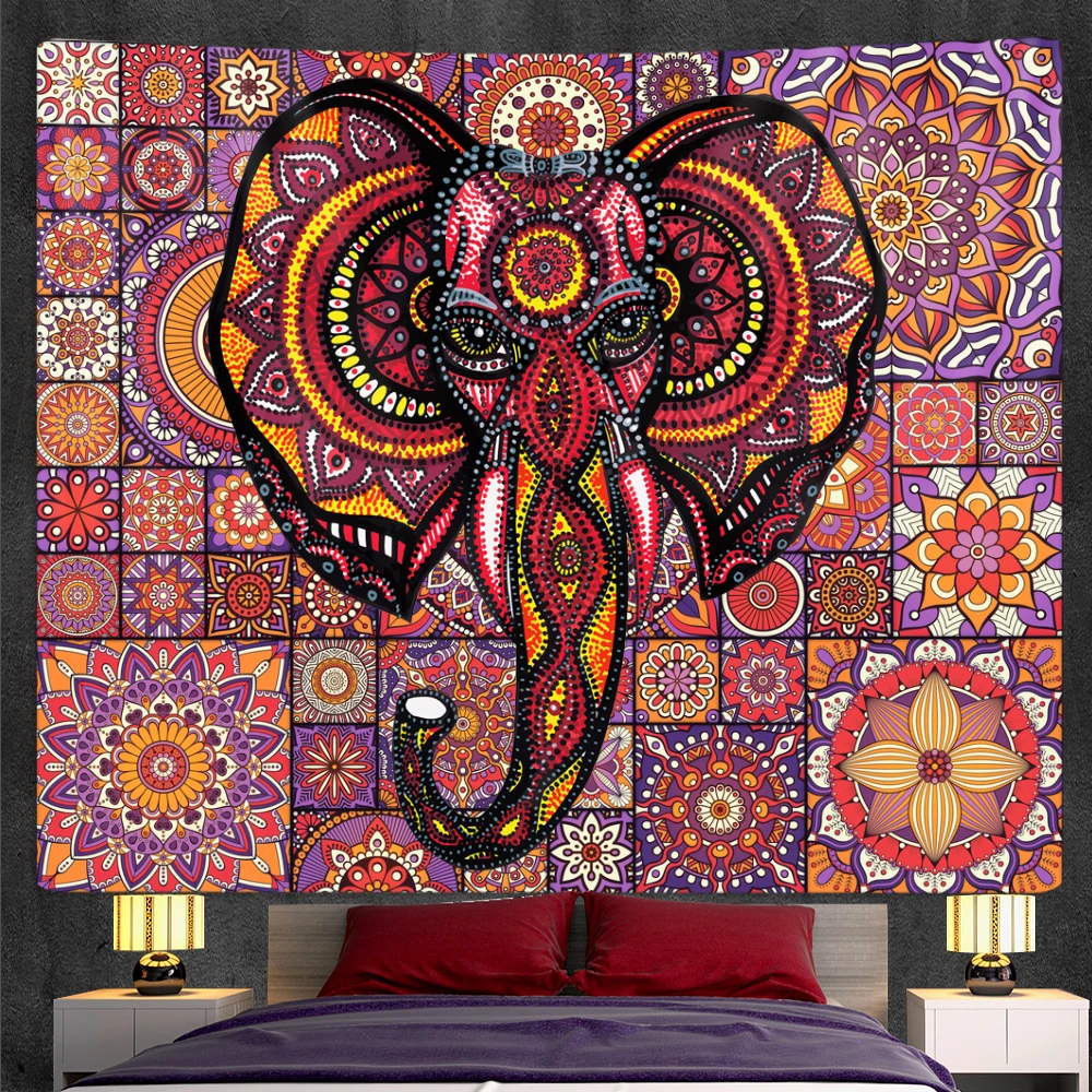 Индийски слон Мандала гоблен декорация на дома гоблен бохемски декоративен Хипи голям размер гобеленовый матрак 4