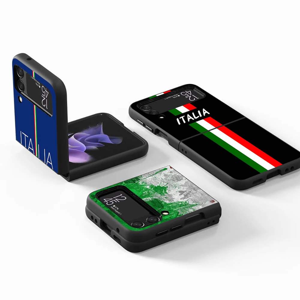 Италия Италиански Флаг Калъф за Samsung Galaxy Z Flip4 Flip3 5G Z Калъф Flip 4 3 Черен PC Твърд Калъф Funda Zflip3 Модерен Калъф за вашия Телефон 1