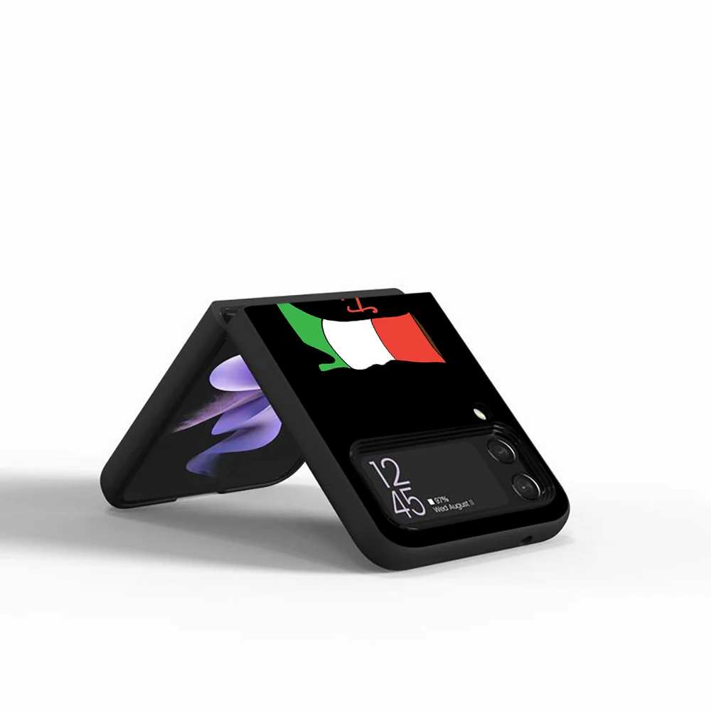 Италия Италиански Флаг Калъф за Samsung Galaxy Z Flip4 Flip3 5G Z Калъф Flip 4 3 Черен PC Твърд Калъф Funda Zflip3 Модерен Калъф за вашия Телефон 3