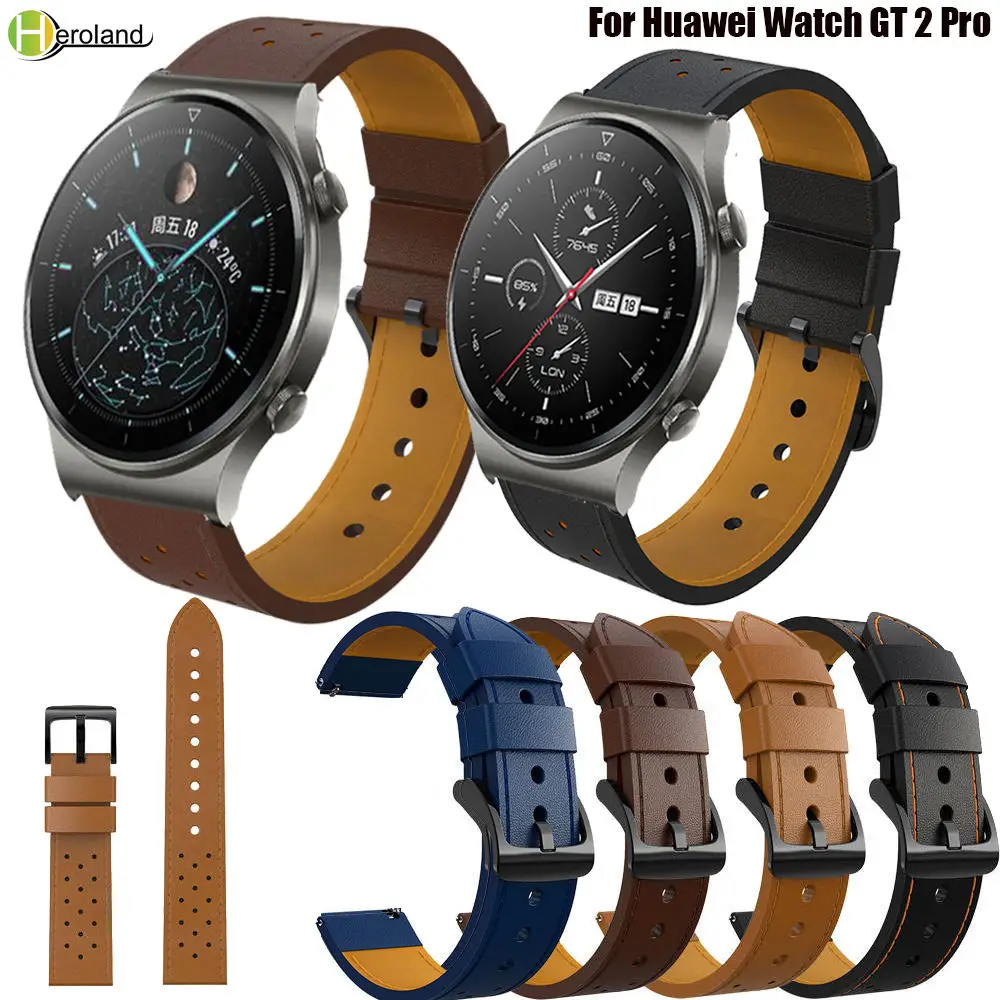 Каишка За Часовник От Естествена Кожа За Huawei watch gt 2 pro каишка смарт гривна гривна За Samsung Galaxy Watch 3 45 мм Аксесоари