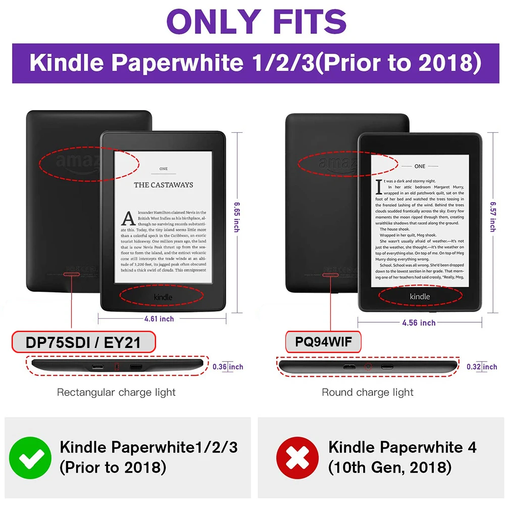 Калъф Kindle Paperwhite 7/6 поколение Kindle Paperwhite 3/2/1 с поставка за автоматичен режим на сън/пробуждане/Каишка за ръка, Магнитна капачка 5
