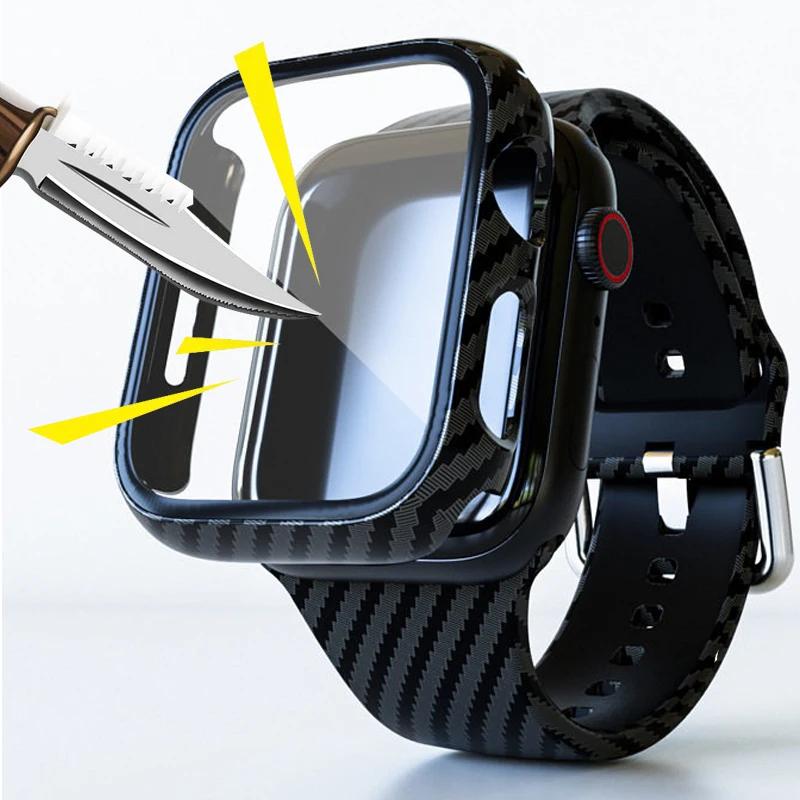 Калъф за часа + Каишка за Apple watch 44 мм 40 мм 45 мм 41 мм 42 мм 38 мм Силикон верижка от въглеродни влакна iwatch series 8 7 6 SE 4 3 Band