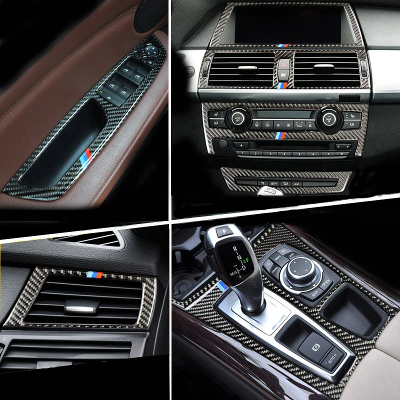 Карбон За BMW E70 E71 X5 X5 X6 Вътрешно Превключване на скоростите Климатик AC CD Панел Лампа За Четене Капак Завърши Стикер Аксесоари
