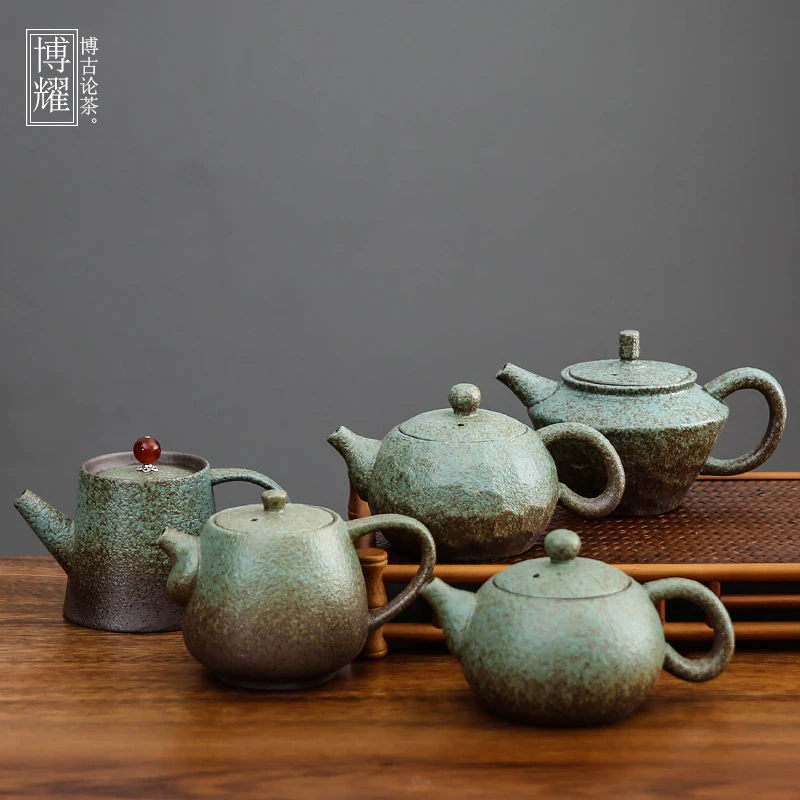 Керамичен чайник в японски стил, един чайник, по-голям капацитет, гърне със странична дръжка, битова ретро японски керамичен чайник Кунг-фу 1