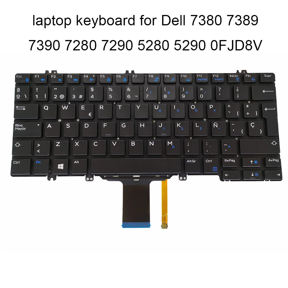 Клавиатура с подсветка FJD8V за Dell Latitude 7380 7389 7390 7280 7290 5280 5290 SP Испански КН 0FJD8V CH200 черна клавиатура нова работа