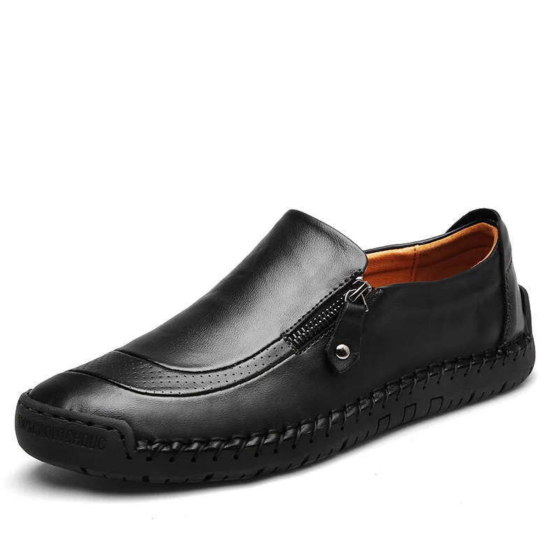 Класически мъжки ежедневни обувки от естествена Кожа, Дишащи мъжки лоферы с цип, мъжки обувки за шофиране, мъжки обувки, без закопчалка, черна обувки за шофиране 2