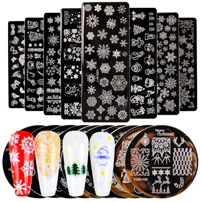 Коледен Дизайн Нокти Печат За Подпечатване На Шаблони От Неръждаема Стомана Снежинки Снимки, Отпечатани На Плоча Геометрични Шаблони Печат