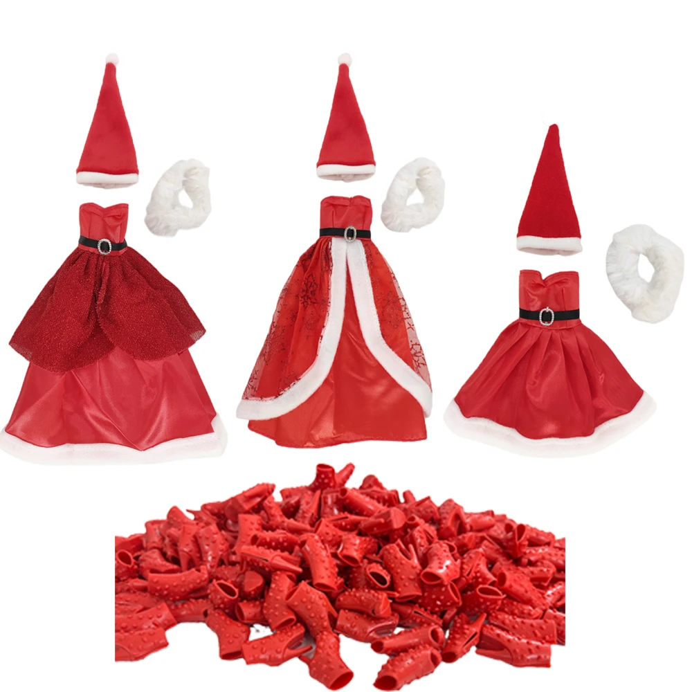 Коледно Облекло за кукли Барби, Аксесоари, 3 рокли + 3 червени обувки, Коледни Модни Детски Играчки за Момичета, 6 предмети/комплект 0