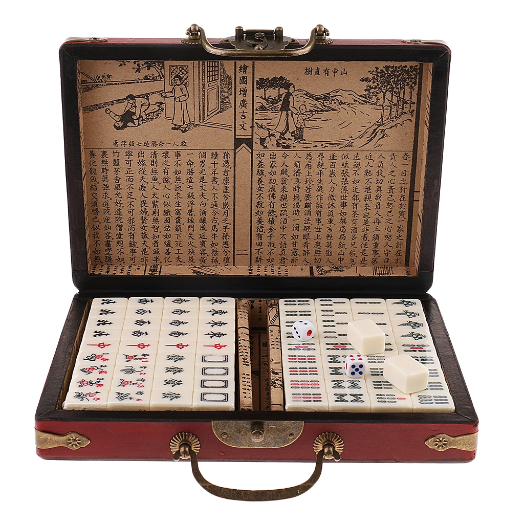 Коллекционный Китайски Античен Маджонг Китайски Античен Маджонг 144шт с Кубчета в Дървена кутия 2