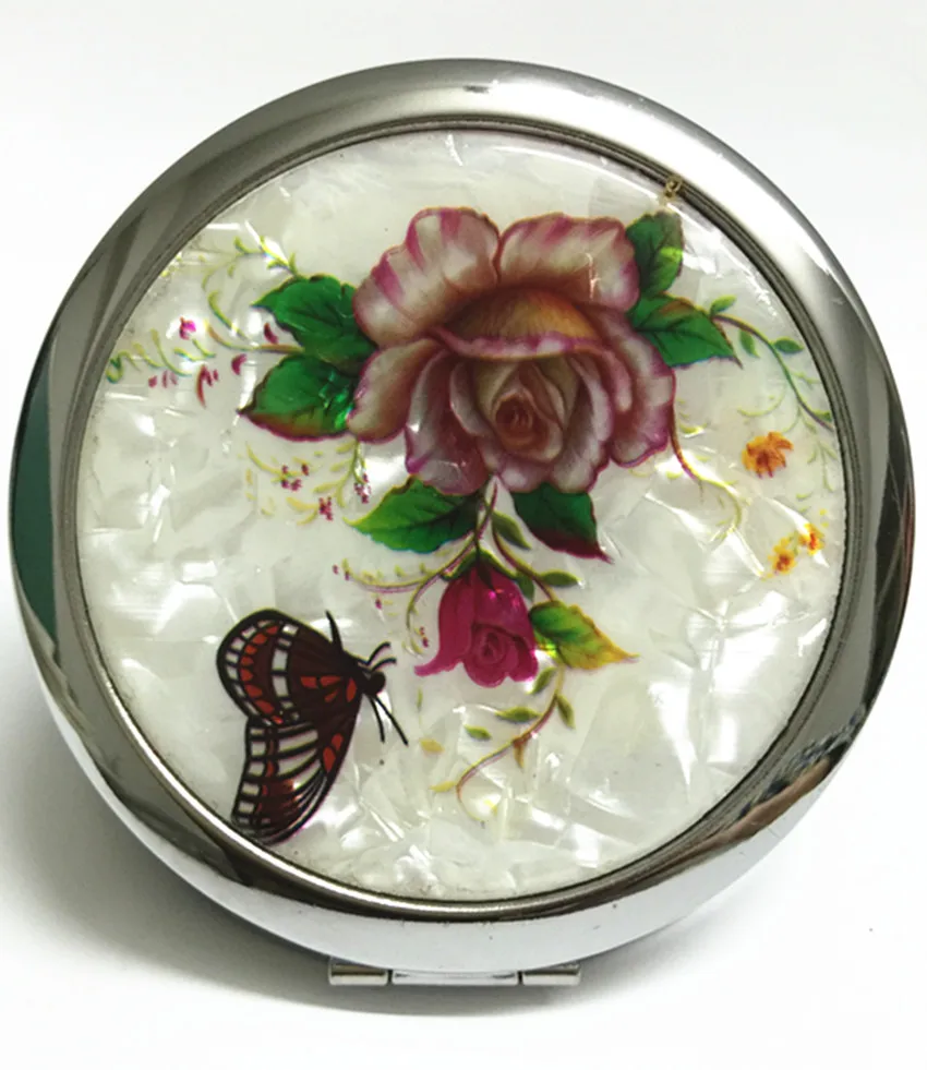 Компактно огледало за грим с пеперуди и цветя модел, Женски карманное автопортрет с 2 странични гънки, които се продават в опаковка по 1 парче. 4