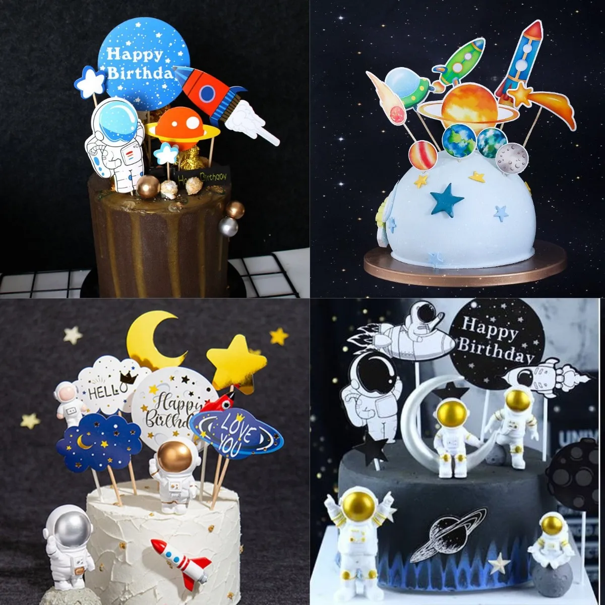 Космически Астронавт Торта Топперы Торти за рождения Ден На Декор Децата Момче Детски Душ Луната Звезда Вечерни Торта Топперы Един 1-ви Рожден Ден