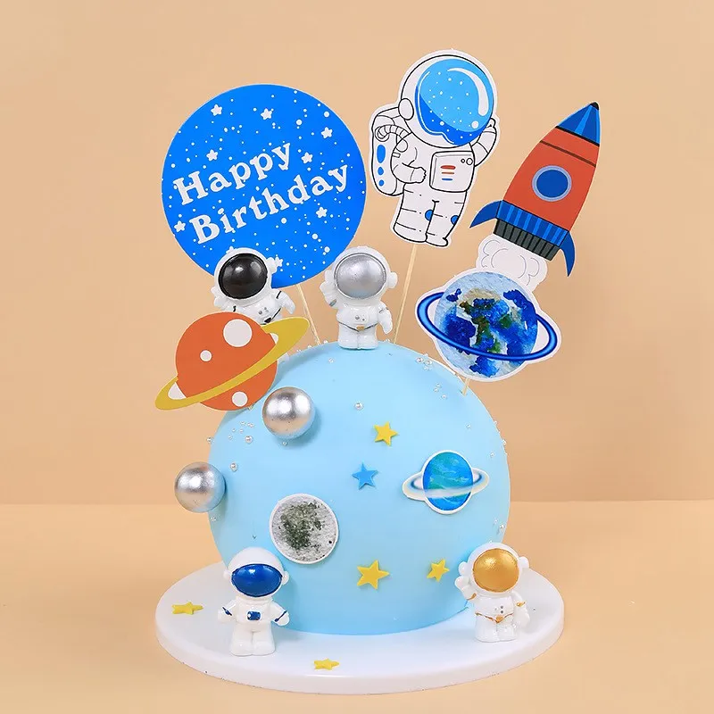 Космически Астронавт Торта Топперы Торти за рождения Ден На Декор Децата Момче Детски Душ Луната Звезда Вечерни Торта Топперы Един 1-ви Рожден Ден 3