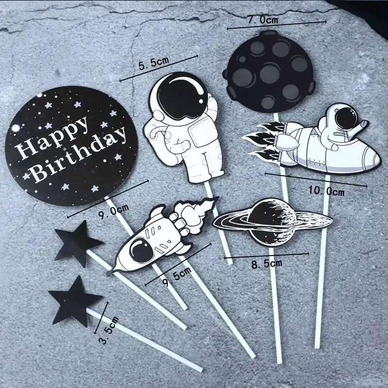 Космически Астронавт Торта Топперы Торти за рождения Ден На Декор Децата Момче Детски Душ Луната Звезда Вечерни Торта Топперы Един 1-ви Рожден Ден 4