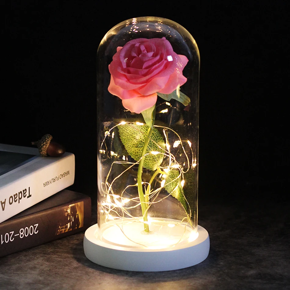 Красавицата и Звяра Вечно Цвете Роза В Колба Сватбен Декор на Изкуствени Цветя в стъклени Капака, Подарък за Свети Валентин 