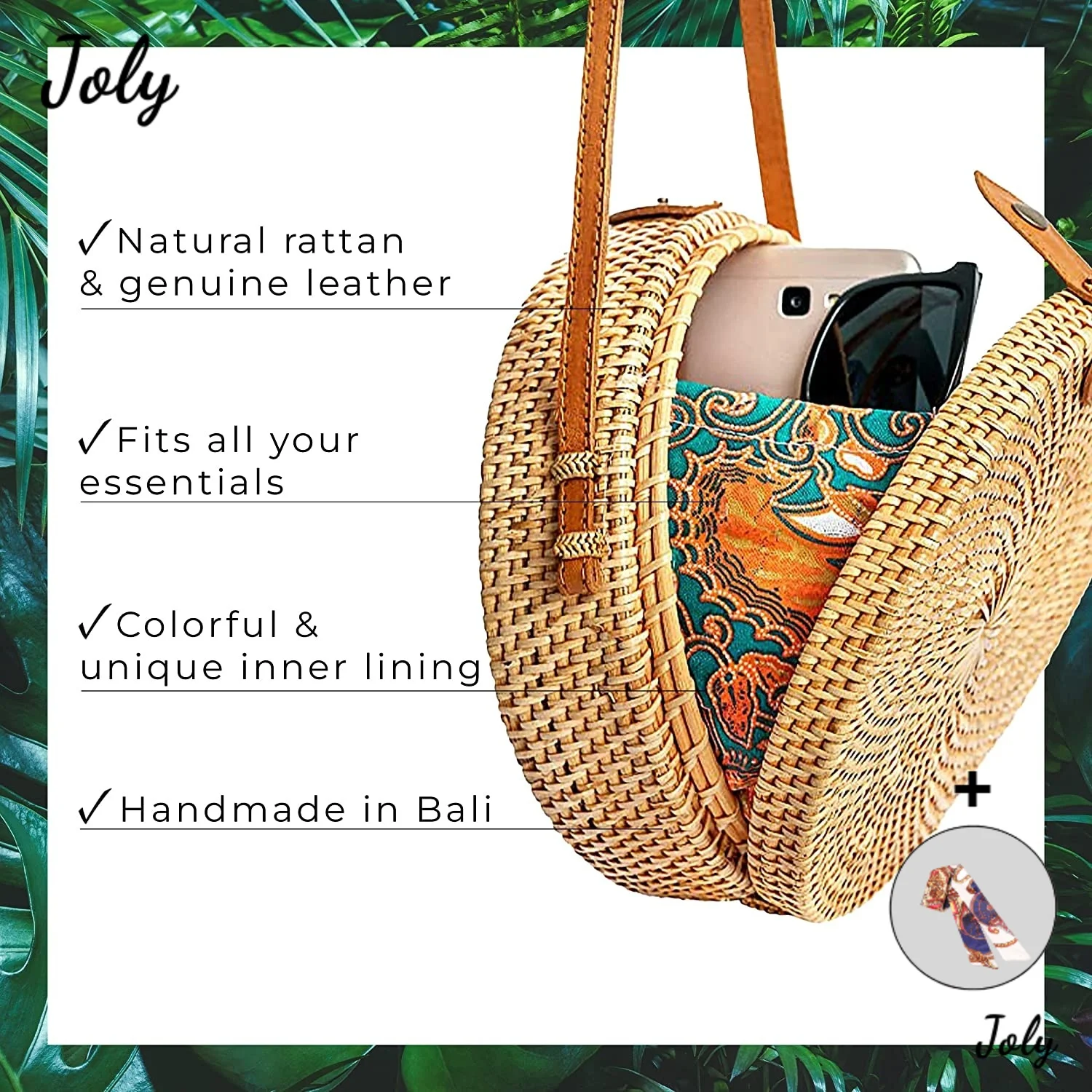 Кръгла женствена чанта от ратан - Сламени чанти от ратан ръчно - Плетени Чанта - Чанта в стил бохо - Кръгли плажни чанти през рамо от ратан 2