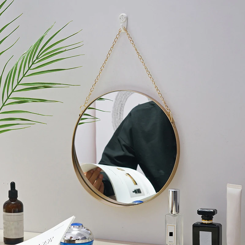 Кръгло Подвесное Метално Огледало Стенно Огледало Арт Тоалетна Декор На Банята На Огледалото В Скандинавски Стил 2