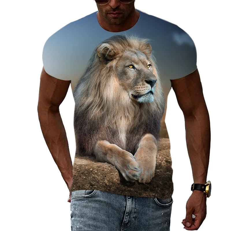 Летни Творчески тениски с графичен лъв, Мъжки И Дамски Модни Ежедневни Тениски С домашен Любимец модел, harajuku, Градинска Дрехи С 3D Принтом, Блузи, Тениски 0