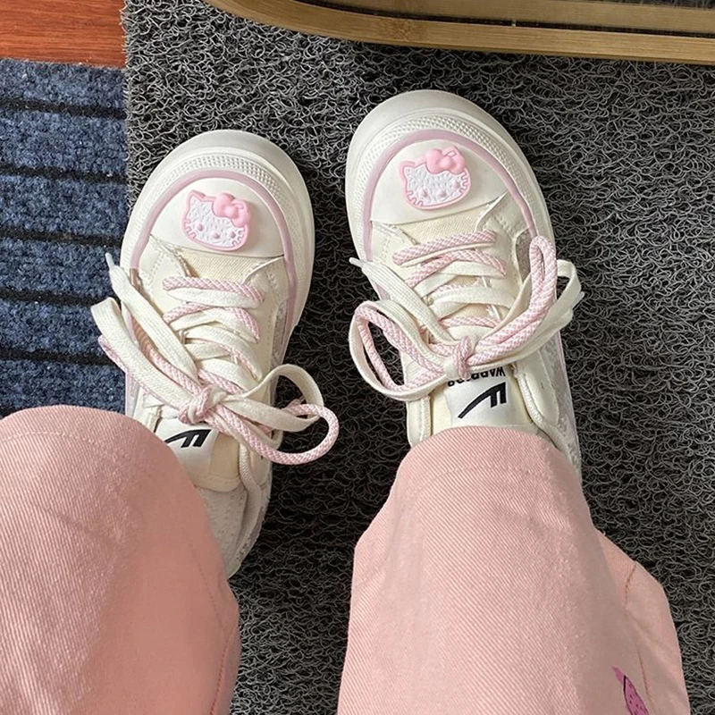 Маратонки Hello Kitty, Парусиновая обувки Sanrio с ниско берцем, Лятна дишащи дамски обувки, скъпа бели обувки с Анимационни герои, маратонки, обувки за двойки 0