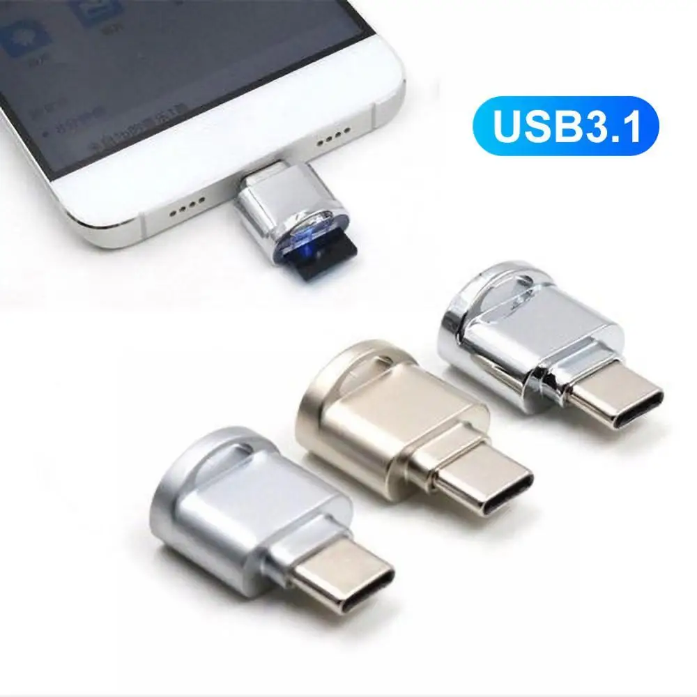Мини Метален USB 3.1 Micro Secure Digital TF Memory Type-C Card Reader OTG Адаптер 0