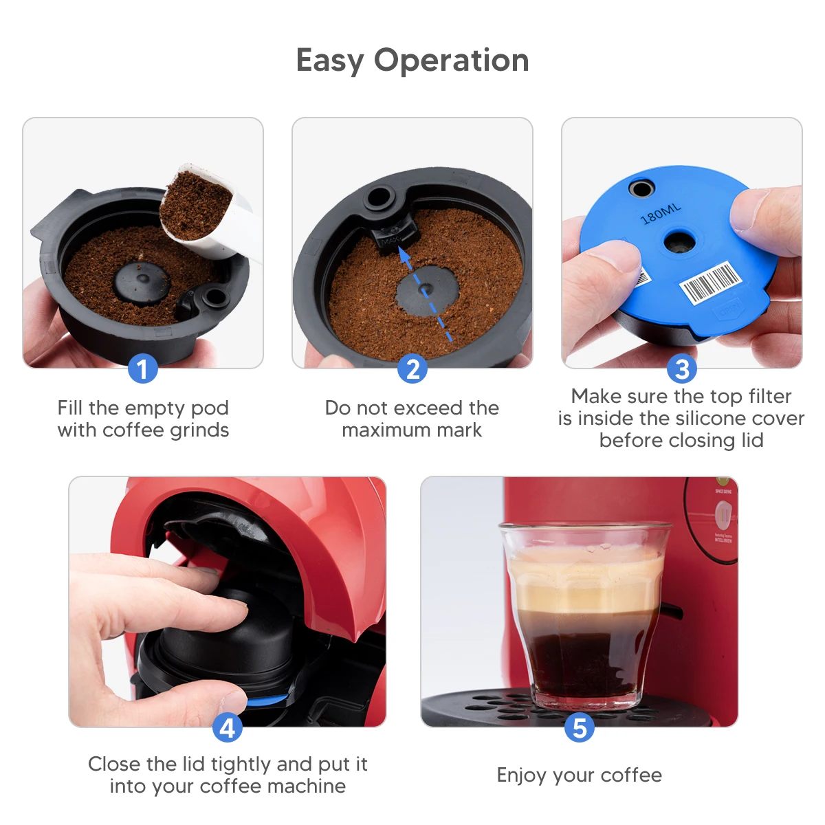 Множество Множество Кафе Капсула за Машини Bosch Tassimo Силиконова Капачка Капачка Филтър за Кафе Чаша Метална Лъжица Кафе Шушулка 5