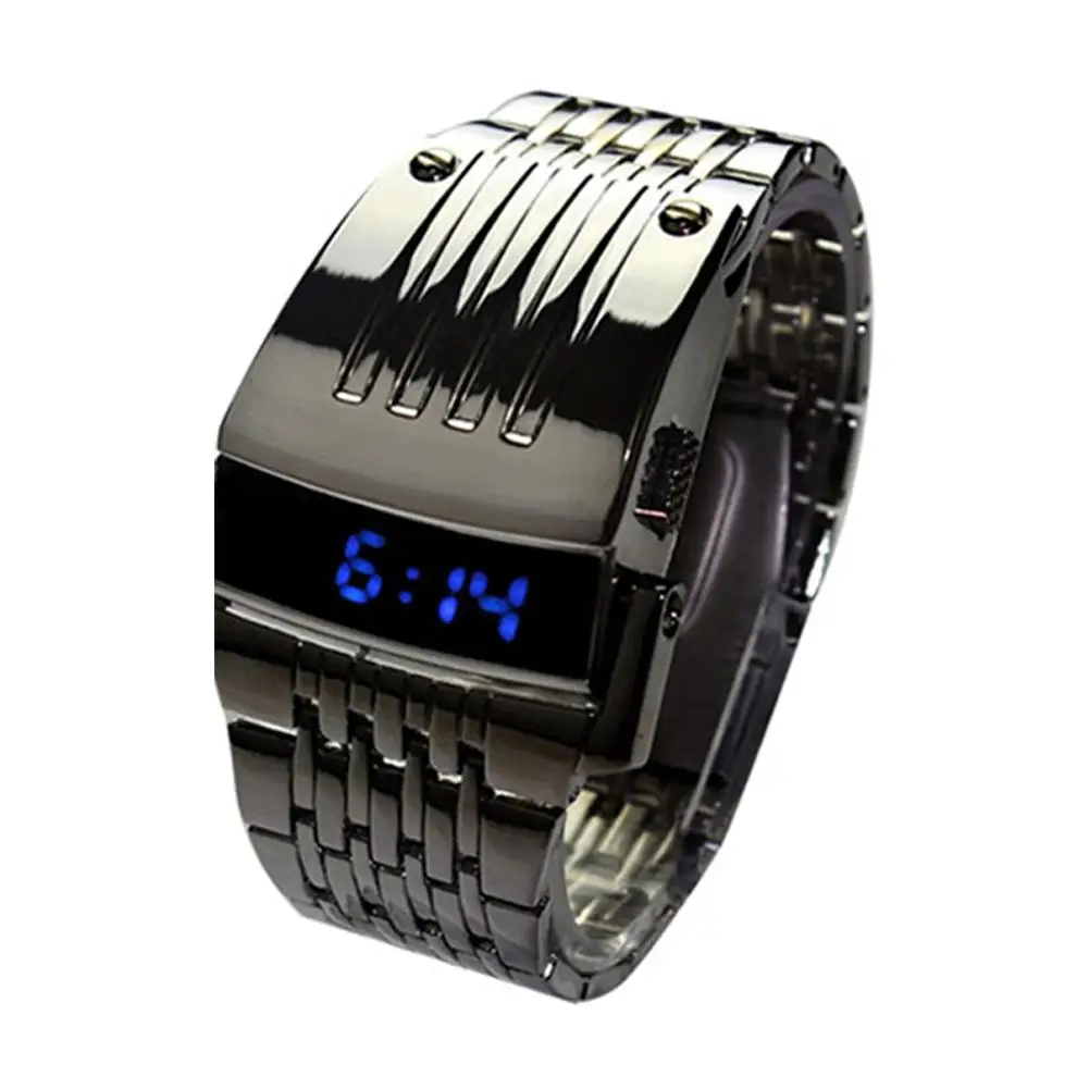Модерни Електронни Часовници Син Led Дисплей Широка Каишка От Неръждаема Стомана Мъжки Ръчен Часовник Digital Подарък Мъжки Часовник 0