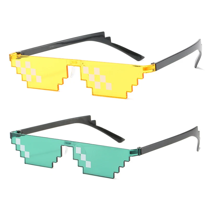 Модни 8 Битови Очила Thug Life с Мозайки, Кодирующие Пикселова Вечерни Забавни Vintage слънчеви Очила с Нюанси, Пикселизированные Мъжки и Дамски Слънчеви Очила 3