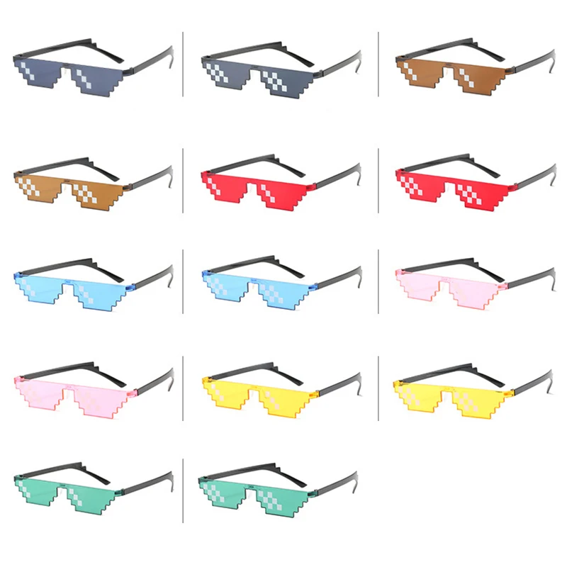 Модни 8 Битови Очила Thug Life с Мозайки, Кодирующие Пикселова Вечерни Забавни Vintage слънчеви Очила с Нюанси, Пикселизированные Мъжки и Дамски Слънчеви Очила 5