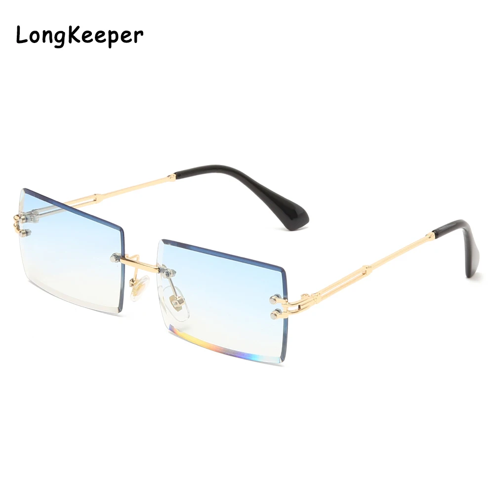 Модни Малки Правоъгълни Слънчеви Очила Дамски квадратни Слънчеви очила Без Рамки За Жени 2020 Летен Стил Дамски UV400 Прозрачни Сини Лещи