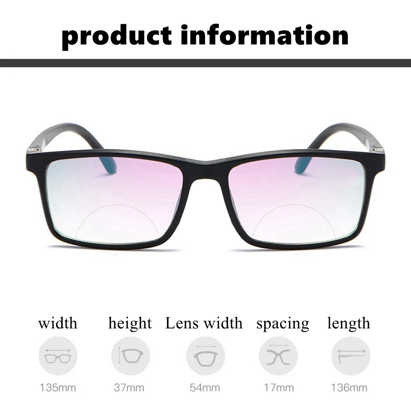 Мъже, Жени Бифокални Очила За четене Анти-синята Светлина на дълги разстояния в близост до Увеличаване на Пресбиопические Очила Квадратна Пълна рамка Диоптър + 100 Gafas 4