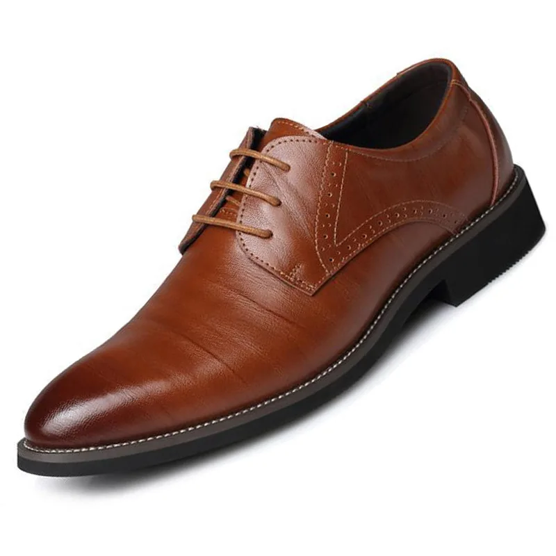 Мъжки бизнес Кожени обувки в британския стил, с остри пръсти, дантела, ежедневни Кожени обувки в стил ретро, мъжки обувки за Сватбен банкет, мъжки Дизайнерски обувки 0