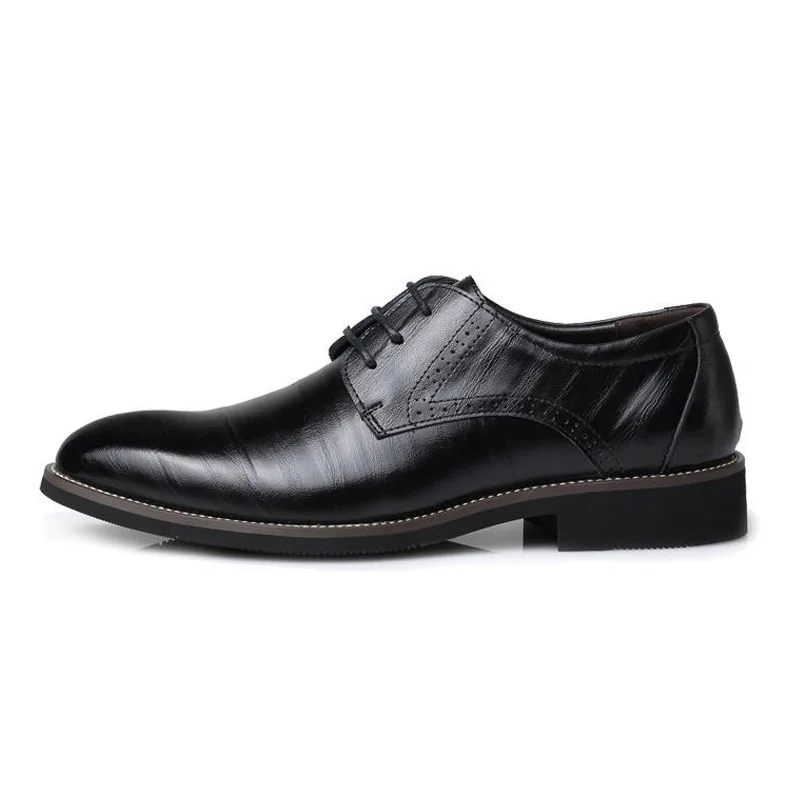 Мъжки бизнес Кожени обувки в британския стил, с остри пръсти, дантела, ежедневни Кожени обувки в стил ретро, мъжки обувки за Сватбен банкет, мъжки Дизайнерски обувки 1