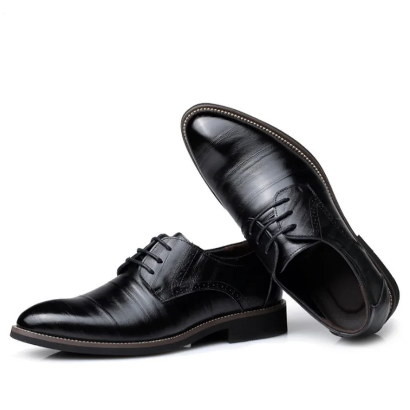 Мъжки бизнес Кожени обувки в британския стил, с остри пръсти, дантела, ежедневни Кожени обувки в стил ретро, мъжки обувки за Сватбен банкет, мъжки Дизайнерски обувки 2